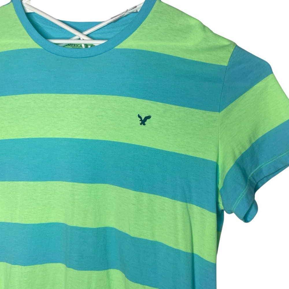 American Eagle Outfitters Shirt Mens Size XXL Blue Green Striped Short Sleeve - Picture 2 of 9